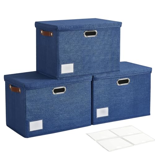 17" Large Fabric Storage Box with Lids, 3-Pack, Navy - color: Navy, size: Large-17"