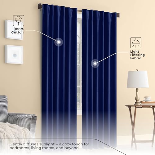 Indigo Blue Solid Panel Curtains, 63 Inches Long, Set of 2, 100% Cotton, Light Filtering for Privacy, Modern Farmhouse Style, Perfect for Bedroom, Living Room, 54" W x 63" L - color: Indigo Blue, size: 54"W x 63"L (Pack of 2)