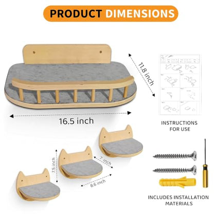 Cat Wall Shelves, Modern Cat Wall Furniture for Indoor Cats - color: Natural Wood, 3 Steps + Perch