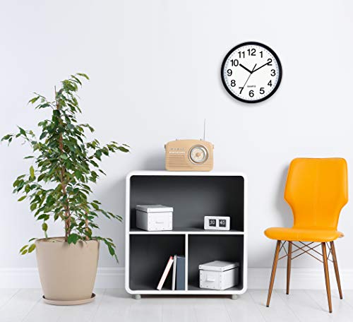 Bernhard Products Black Wall Clock, Large 13-Inch Silent Non Ticking Quartz Battery Operated Round Easy to Read Classroom/Home/School/Office Clock - size: 13 Inch