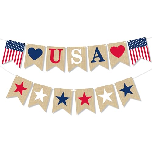 OHOME 4th of July Decorations - 4th of July Banner for Memorial Day | Fourth of July Decor Indoor Outdoor Outside - July 4th Garland Accessories Party Favors Supplies Wreath for Window Wall Door - color: Red white and blue