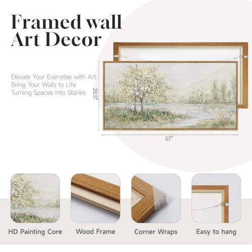 Large Framed Sage Green Landscape Wall Art for Living Room, 60x30 Inch - color: Sage Green