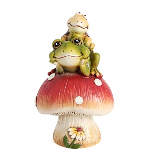 Frog Garden Decor Mushroom Figurine,Outdoor Garden statue Yard Art Ornament - color: Green