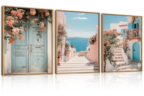 KAIRNE Italy Amalfi Coast Cityscape Framed Canvas Wall Art Set-12"x16"x3 - color: Italy Landscape Wall Art, size: 12"L x 16"W