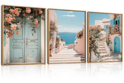 KAIRNE Italy Amalfi Coast Cityscape Framed Canvas Wall Art Set-12"x16"x3 - color: Italy Landscape Wall Art, size: 12"L x 16"W