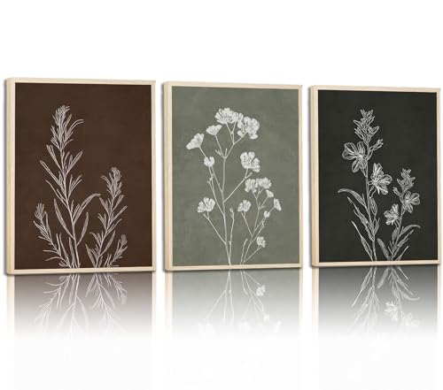 3Pcs Minimalist Plant and Flower Wall Art Modern Minimalist Style Plant and Flower Poster Image Print Gallery Home Decor Painting Suitable for Living Room Bedroom Bathroom 16x24 in Ready to Hang - color: Simple retro, size: 16x24 inch