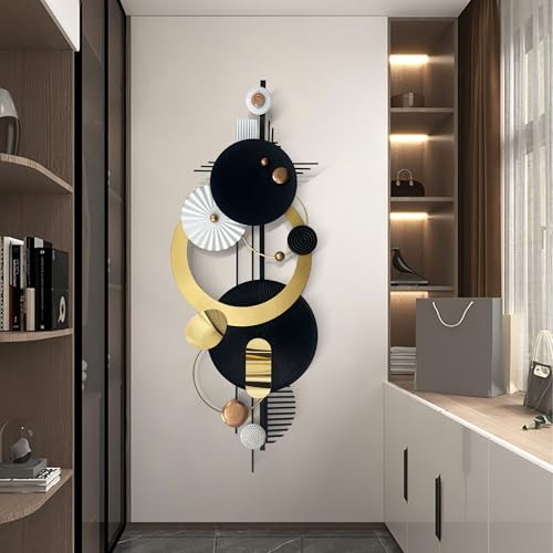 Large Modern Abstract Metal Wall Art, Black and Gold Geometric Circles Wall Decoration, Contemporary Home Decor,59 × 24 inches Wall Art for Living Room/Dinning Room/Bedroom/Entryway/Kitchen/Office - style: Modern Art