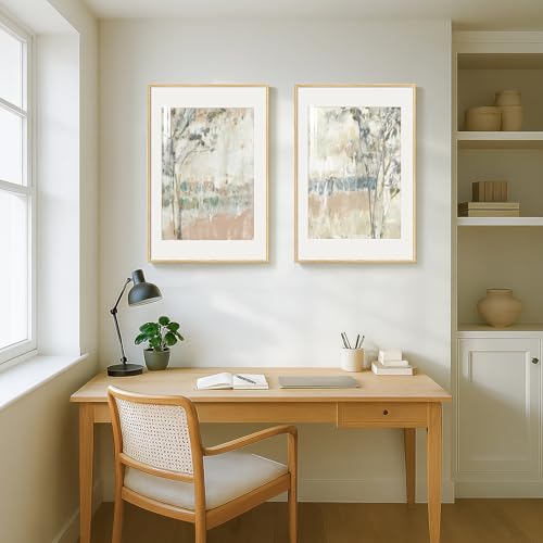 Framed Neutral Abstract Landscape Tree Wall Art for Living Room, Set of 2 - color: Neutral Blush Blue, size: 20" W x 30" H x 2Pcs