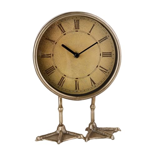 NIKKY HOME Vintage Gold Table Top Clock, Cute Duck Paw Silent Shelf Desk Clock Battery Operated Rustic Design, Home Decor for Living Room, Bedroom, Bedside