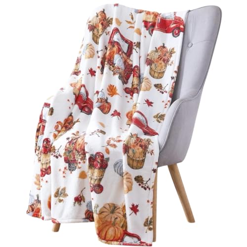 Fall Soft Fleece Throw Blanket, Harvest Pumpkins & Truck, 50" x 60" - color: Farm Truck