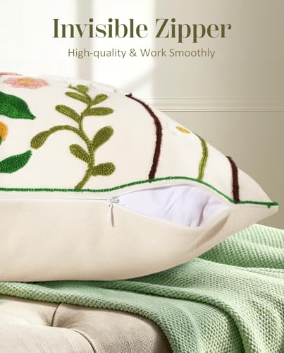 Embroidered Throw Pillow Cover, 18x18 Inch, Pastel Wildflowers - color: Pink-white-flower, size: 18" x 18" (Pack of 1)