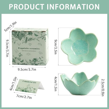 Mecaikru Ceramic Jewelry Tray, 3.5 in Flower Ring Dish with Gift Box & Card - color: dark green