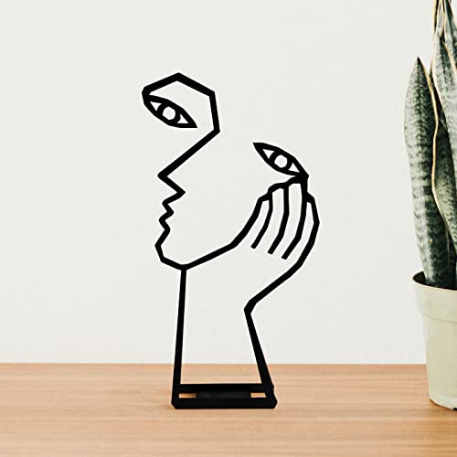 Creative Abstract Decor The Thinker Statue Face & Hand Statues and Sculptures，Metal Hand Crafted Meditation Abstract Modern Sculptures Office Desk Decor Keep Silence Figurine