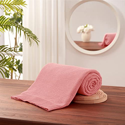 TREELY 100% Cotton Pink Knitted Throw Blanket 50"x60" - color: Pink, size: Throw(50" x 60")