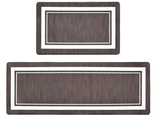 피로 방지 주방 매트 2개 세트, 브라운, 43.9x70.1cm(17.3x27.7인치)+43.9x119.9cm - color: 보더-브라운