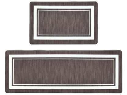 피로 방지 주방 매트 2개 세트, 브라운, 43.9x70.1cm(17.3x27.7인치)+43.9x119.9cm - color: 보더-브라운