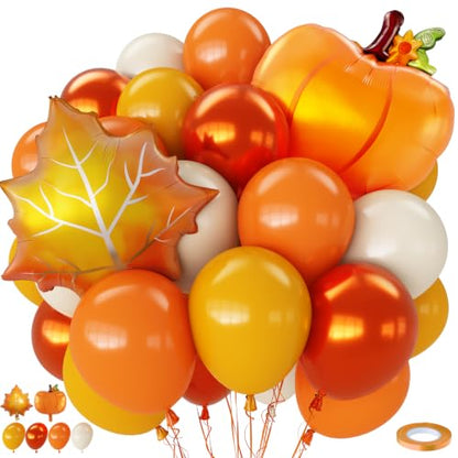 Fall Balloons 12Inch Burnt Orange Mustard Yellow Beige Thanksgiving Balloon - color: Orange Yellow White Leaf
