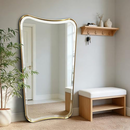 POZINO 48"x30" Premium Large Brushed Gold Bathroom Beveled Mirror - color: Brushed Gold Irregular, size: 48"L x 30"W