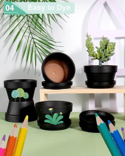 vensovo 4.5 Inch Black Terracotta Succulent Pots with Saucers, 6 Pack - color: Black, size: 4.5 Inch