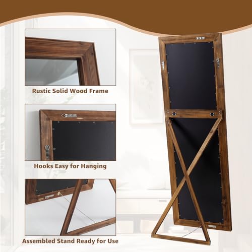 MELOMOIR Rustic Farmhouse Full Length Mirror with Solid Wood Frame 56"x21" - color: Wood, size: 56"L x 21"W