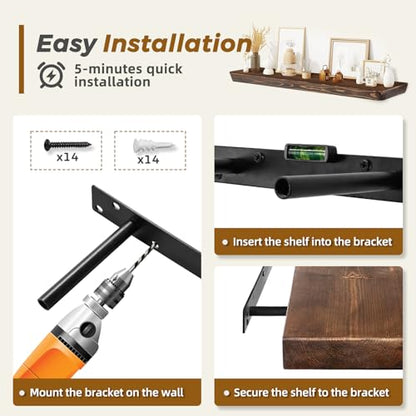 36x6.8x1.6in Slanted Solid Wood Floating Wall Shelves 2-Pack Brown - color: Brown, size: 36"-Set of 2