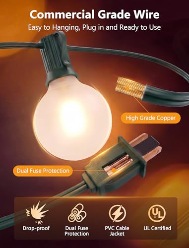 25FT LED G40 Frosted White Outdoor String Lights 27 Shatterproof Globe Bulb - color: Frosted Green, size: 25Ft