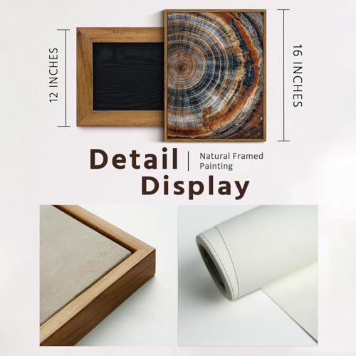 BingruiArt Faux Wood Tree Ring 04 Canvas Wall Art 12x16 Framed - color: Tree Ring - 02, size: 36"L x 24"W