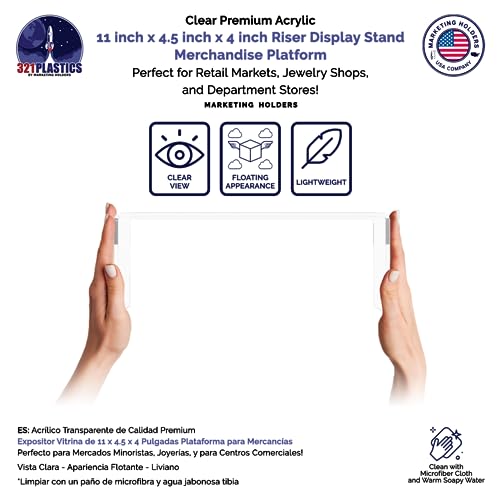 Marketing Holders 2 Pack Clear Acrylic Riser Display Stand 11 Wide x 4.5 Deep Merchandising Showcase Fixture Retail Stores and Boutiques Throne Small Figurines and Products Platform - size: 11"W x 4.5"D x 4"H