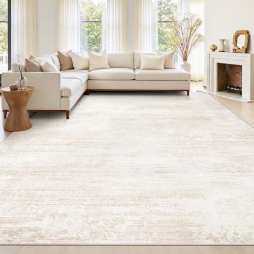 Tosuoka Area Rugs 9x12 Living Room, Washable Abstract Large Rug Beige - color: Beige/Cream, size: 9' x 12' (Rectangular)