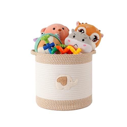 Toy Storage Baskets Woven Cotton Rope Storage Basket for Kids, Blanket Baskets for Living Room Toy Basket Box Toys Organizer with Embroidery Decor Cute Baskets for Nursery, Playroom (Elephant) - color: Elephant, size: Medium