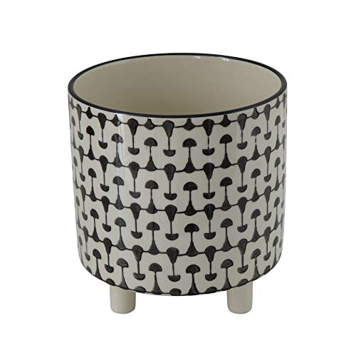 Creative Co-Op Round Stoneware Planters with Geometric Prints, Black and White - color: Black and White