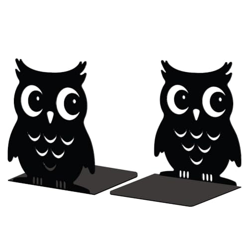 Peacoblue 5.3"x4.3"x5.9" Metal Bookends, Heavy Duty Book Ends for Shelves - color: Owl