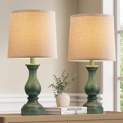 22" Farmhouse Table Lamps Set of 2, Rustic Bedside Lamps for Bedroom - color: E. Antique Green