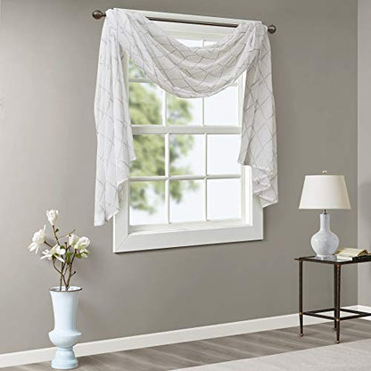 Madison Park Sheer Curtain Scarf for Kitchen, 1 Panels 50x144 White - color: White, size: 50"W x 144"L (Pack of 1)