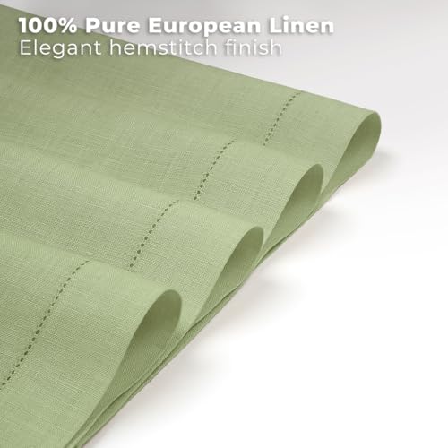 Signature Linen™ by D'Moksha, Sage Green Placemats Set of 4, 14 x 19 Inch, 100% Pure Linen Table Mats, Hemstitch, Machine Washable Cloth Placemats- Fall, Weddings, Outdoor Hosting - color: Sage Green, size: Set of 4 (14 X 19 Inch)