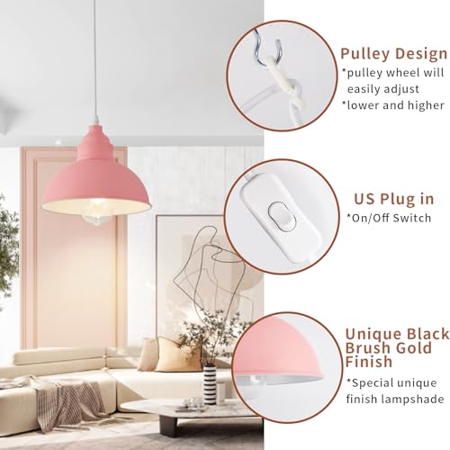 Plug in Pendant Light, 15FT Hanging Lights, On/Off Switch - color: Pink