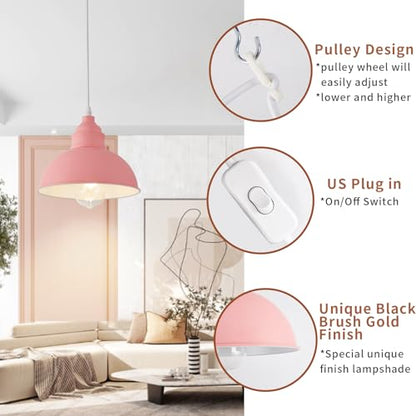 Plug in Pendant Light, 15FT Hanging Lights, On/Off Switch - color: Pink