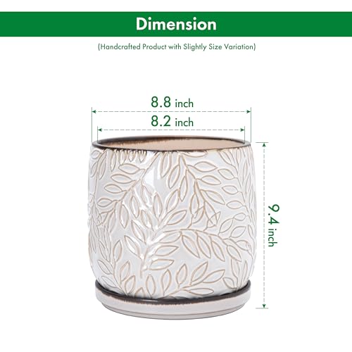 D'vine Dev Embossed Leaves Ceramic Planter, 8 in, Smoked White, 27-A-Q-1 - color: Smoked White, size: 8 Inch