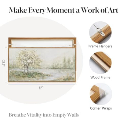 Large Framed Sage Green Landscape Wall Art for Living Room, 60x30 Inch - color: Sage Green