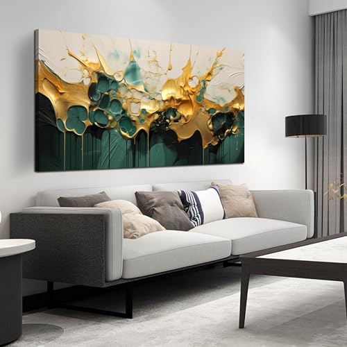 SKYRISE Abstract Teal Gold Canvas Wall Art for Living Room, Dark Green Wall-Decor Picture for Bedroom, Modern Canvas Print Paintings Artwork, Large Size 59x29 Inches - color: Abstract Masterpiece, size: 58"L x 29"W