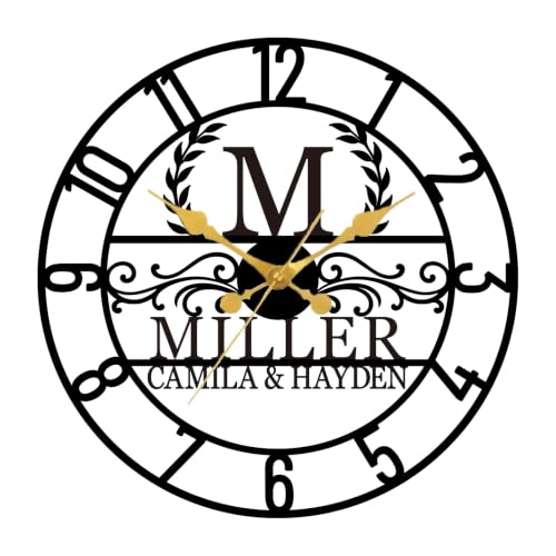 Personalized Family Name Metal Wall Clock Custom Monogram Silent Wall Clock - color: Design8