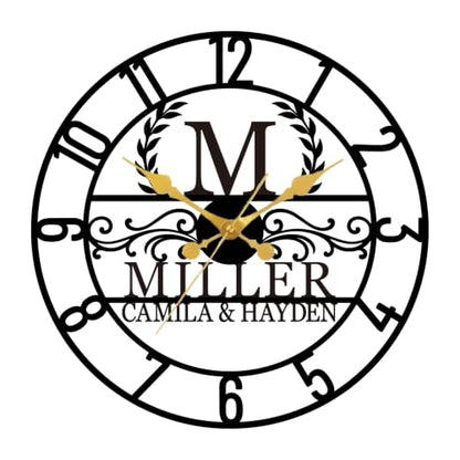 Personalized Family Name Metal Wall Clock Custom Monogram Silent Wall Clock - color: Design8