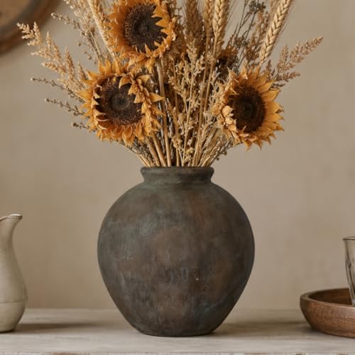 Rustic Farmhouse Ceramic Vase, 7.9 Inch, Terracotta Decor, Brown - color: Brown
