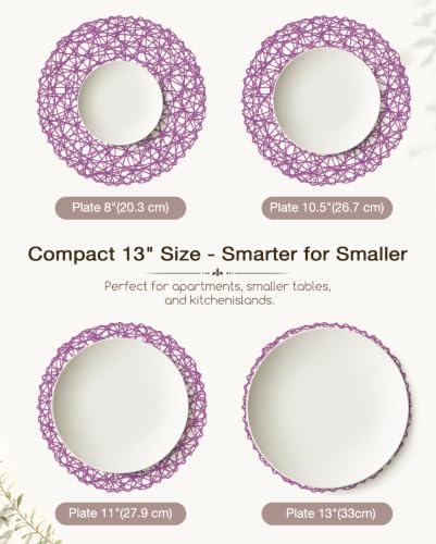 AHHFSMEI Paper Braided Round Placemats Set of 12 Natural Non-Slip Heat Resistant Table Mats for Dining Tables Woven Indoor Outdoor Place mats(Purple,12) - color: Purple
