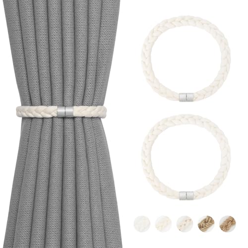 NICEEC 2 Pack Natural Cotton Rope Curtain Tiebacks Elegant Boho Style Magnetic Drape Tie Backs Soft Hand-Woven Rope Curtain Holdbacks for Home & Office Drapery (Cotton rope-03) - color: Cotton Rope-03, size: 2 Pack