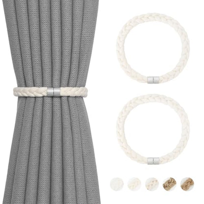 NICEEC 2 Pack Natural Cotton Rope Curtain Tiebacks Elegant Boho Style Magnetic Drape Tie Backs Soft Hand-Woven Rope Curtain Holdbacks for Home & Office Drapery (Cotton rope-03) - color: Cotton Rope-03, size: 2 Pack
