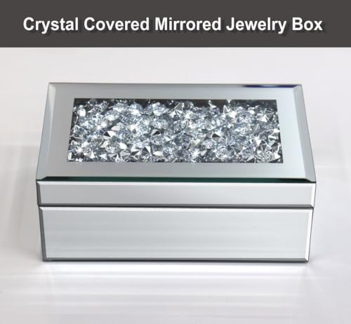 Luxury Silver Crushed Diamond Glass Mirrored Jewelry Organizer Box Storage - color: silver diamond