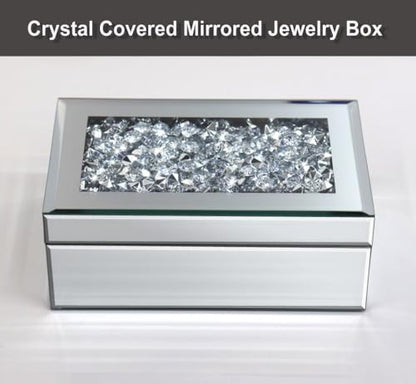 Luxury Silver Crushed Diamond Glass Mirrored Jewelry Organizer Box Storage - color: silver diamond
