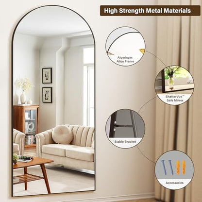XRAMFY 78"x38" Black Arch Full Length Mirror - color: Black, size: 78"L x 38"W