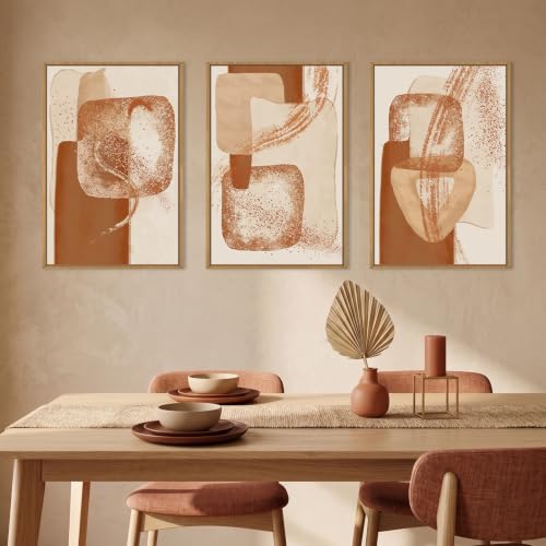Celestdeco Neutral Orange Abstract Framed Canvas Wall Art Set-24"x36"x3 - color: Abstract Beige Wall Art, size: 24"L x 36"W